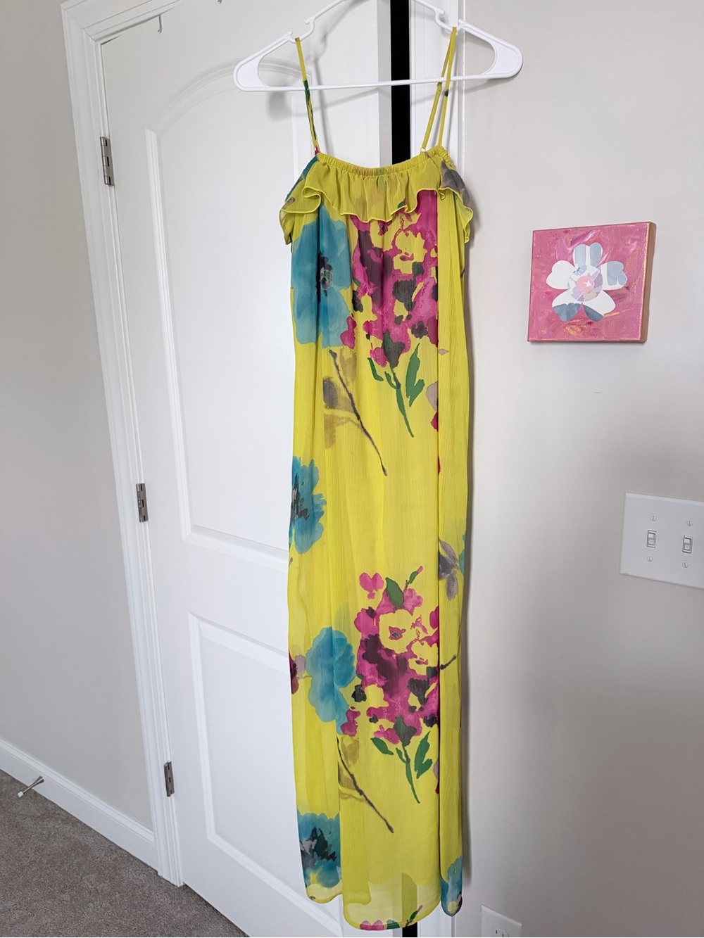 Old Navy Yellow Floral Maxi Dress with Spaghetti Straps